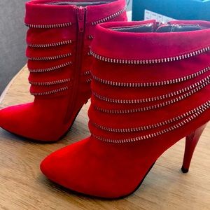 CR LUXE Red Suede high heeled bootie